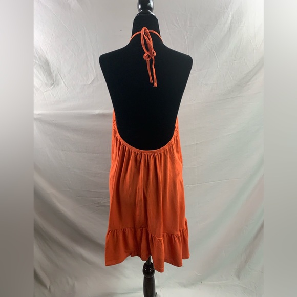 Rust Ruffle Hem Tie Low Back Halter Dress - Picture 9 of 9